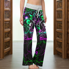 Green Couple Moon Women's High-waisted Wide Leg Pants