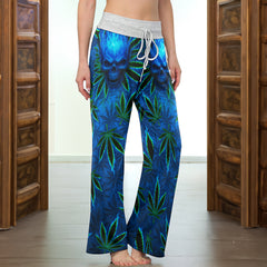 Flaming Skull Leaf Women's High-waisted Wide Leg Pants