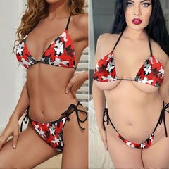 Gothic Crimson Butterfly Pattern Micro Triangle Bikini Swimsuit