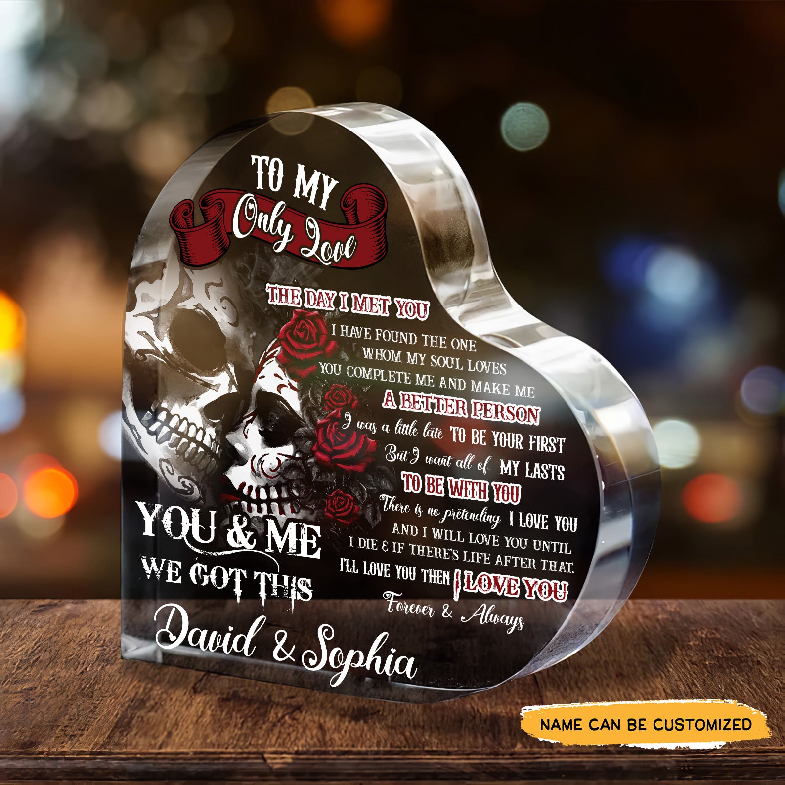 To The Day - Customized Skull Couple Crystal Heart Anniversary Gifts