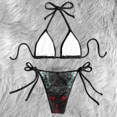 Glitch Effect Psycho Skull Micro Triangle Bikini Swimsuit - Wonder Skull