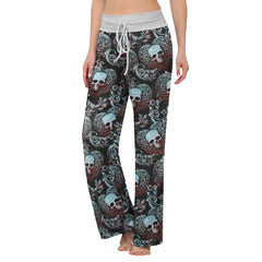 Skull Ornament Gothic Women's High-waisted Wide Leg Pants | Wonder Skull