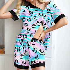 Holographic Pattern Women's Pajama Sets Top Sleeve & Short Bottom