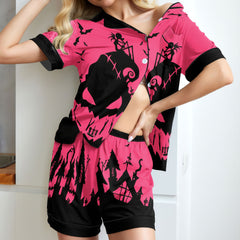 Pink Night Art Women's Pajama Sets Top Sleeve & Short Bottom