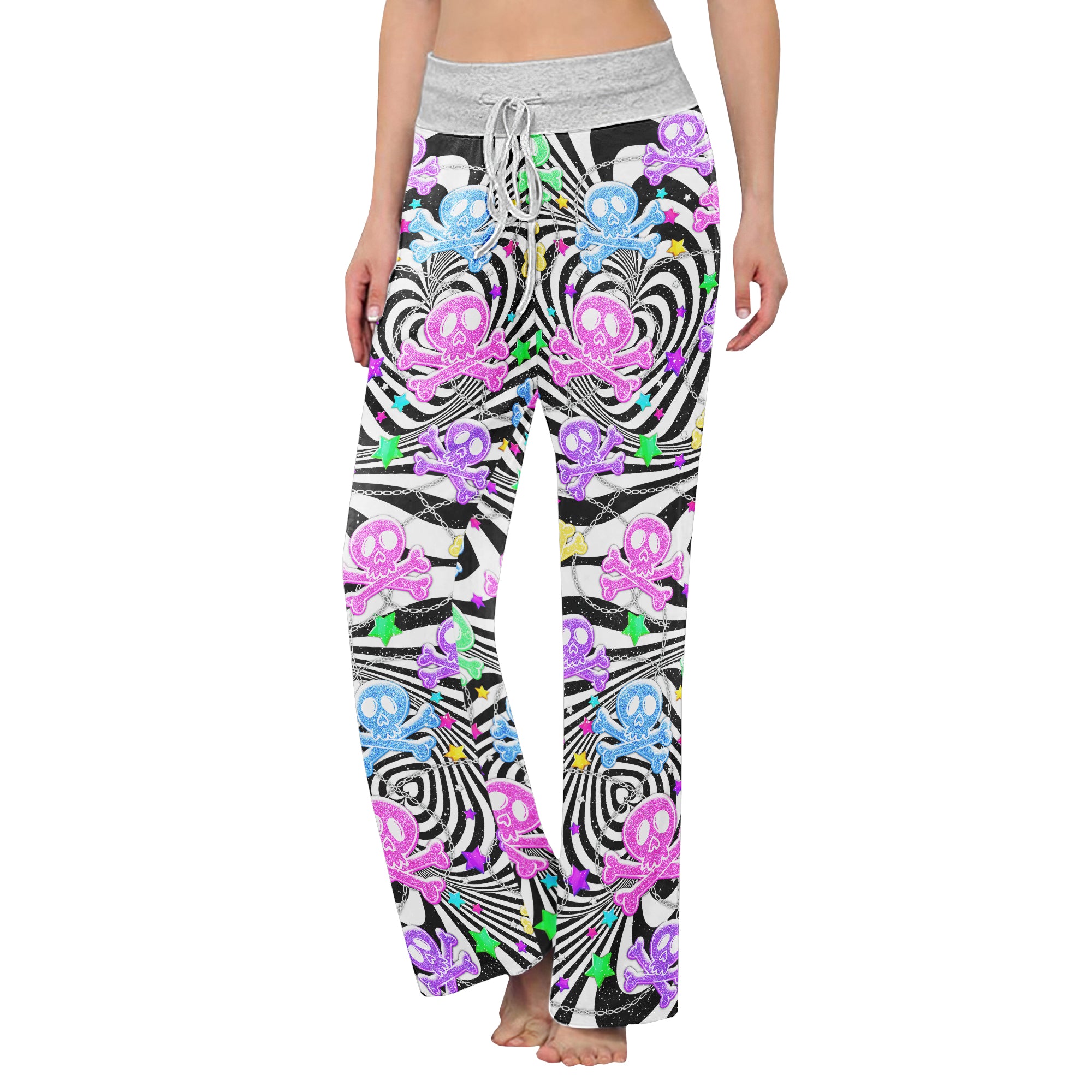 Skull Illusion Color Pattern Women's High-waisted Wide Leg Pants | Wonder Skull