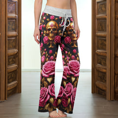 Skull Rose Royal Art Women's High-waisted Wide Leg Pants