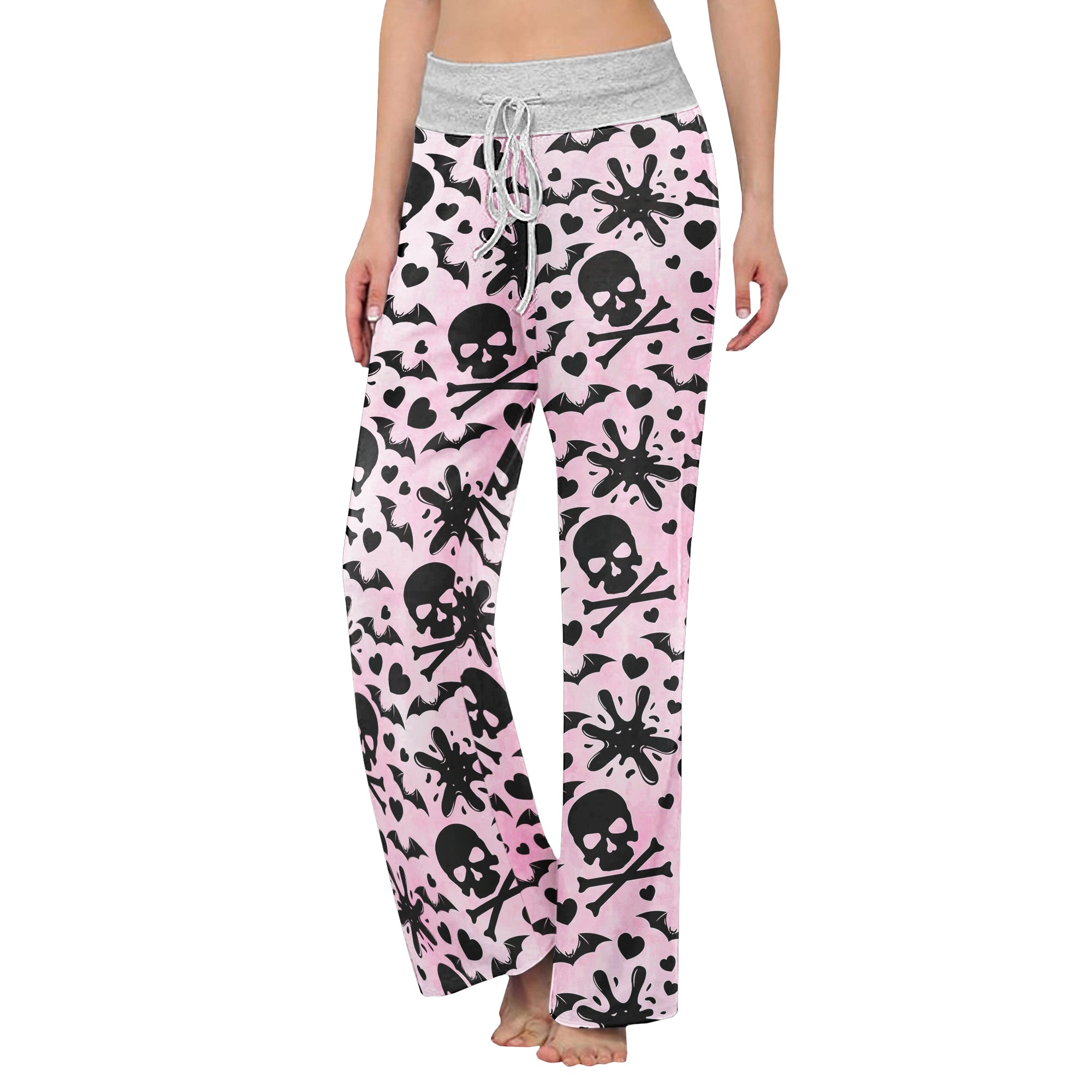 Pink Baby Skull Women's High-waisted Wide Leg Pants | Wonder Skull