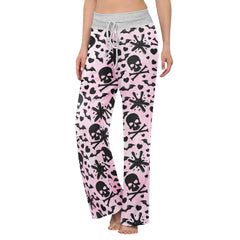Pink Baby Skull Women's High-waisted Wide Leg Pants | Wonder Skull
