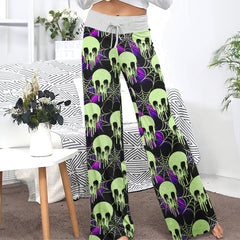 Green Skull Melting Women's High-waisted Wide Leg Pants | Wonder Skull