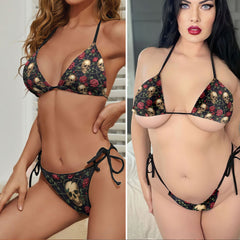 Vintage Skull Rose Briar Micro Triangle Bikini Swimsuit