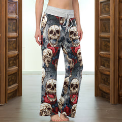Roses & Remains Skull Women's High-waisted Wide Leg Pants