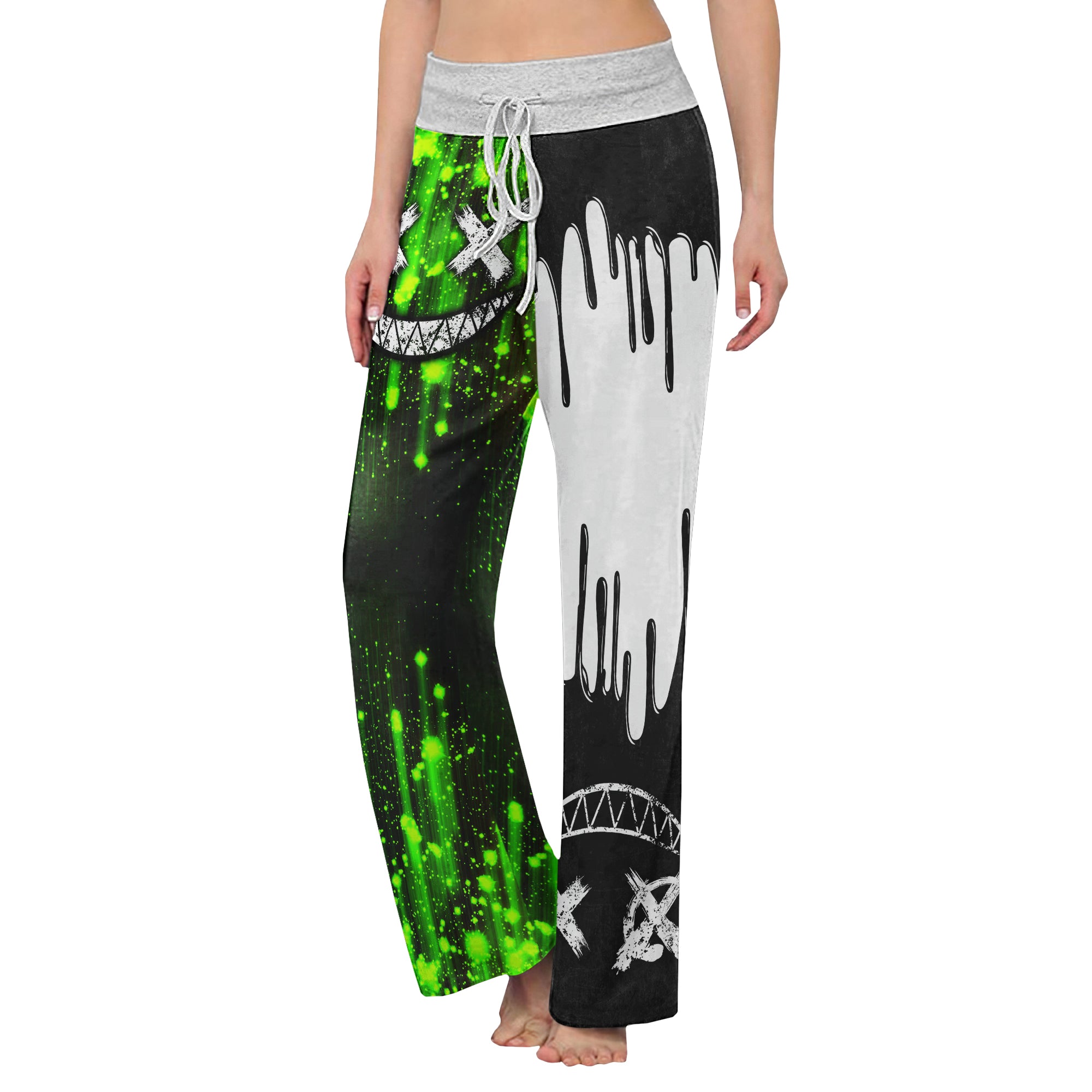 Green White Emo Melting Women's High-waisted Wide Leg Pants | Wonder Skull
