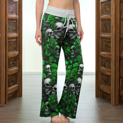 Gothic Skull Verdant Whisper Women's High-waisted Wide Leg Pants