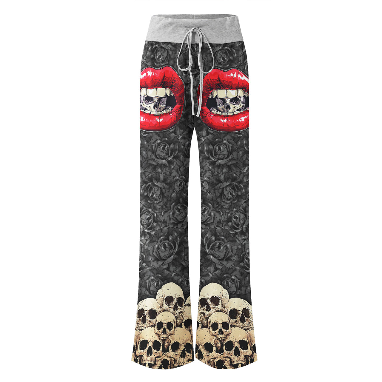 Lip Skull Gothic Women's High-waisted Wide Leg Pants | Wonder Skull