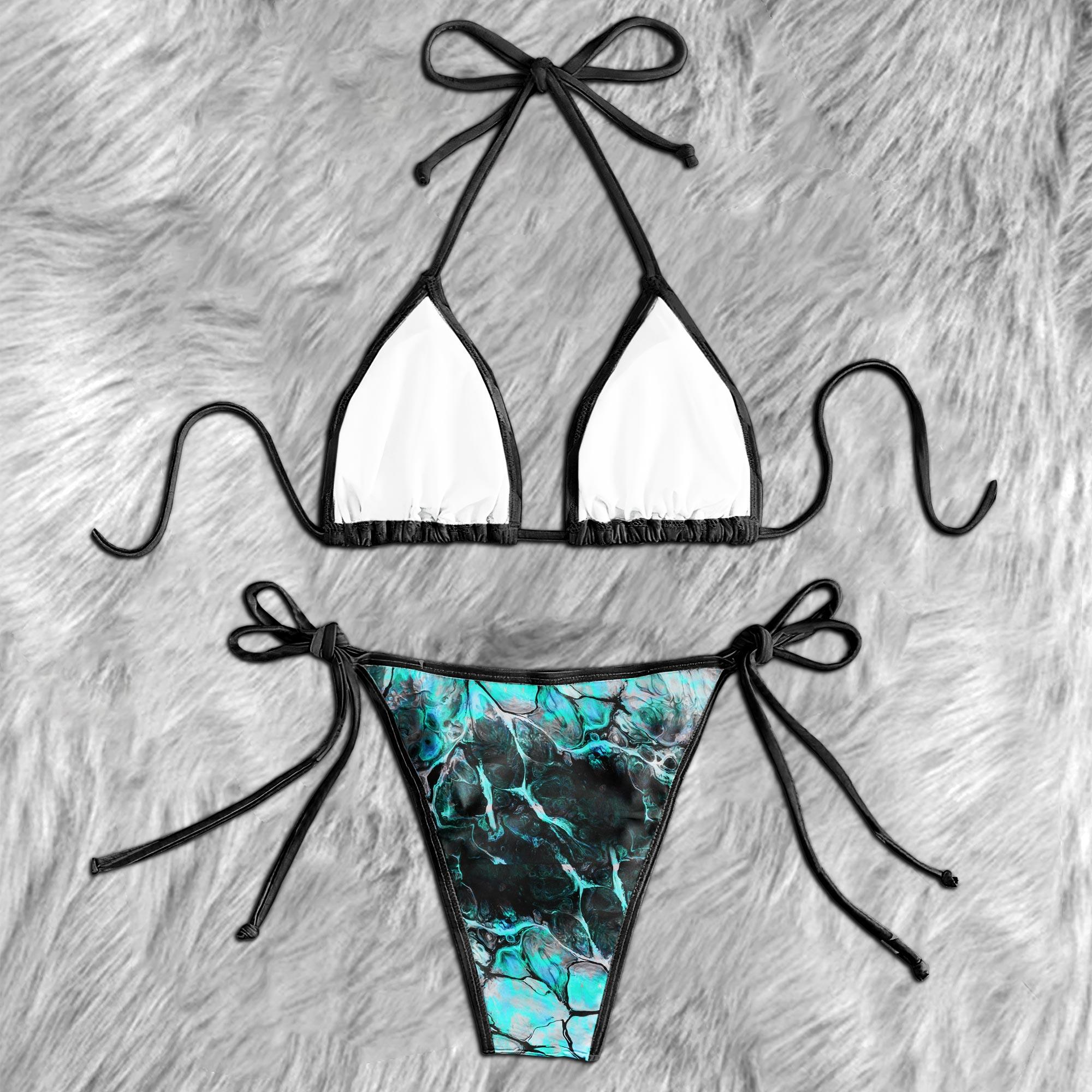 Blue Green Skull Dark Gothic Micro Triangle Bikini Swimsuit - Wonder Skull