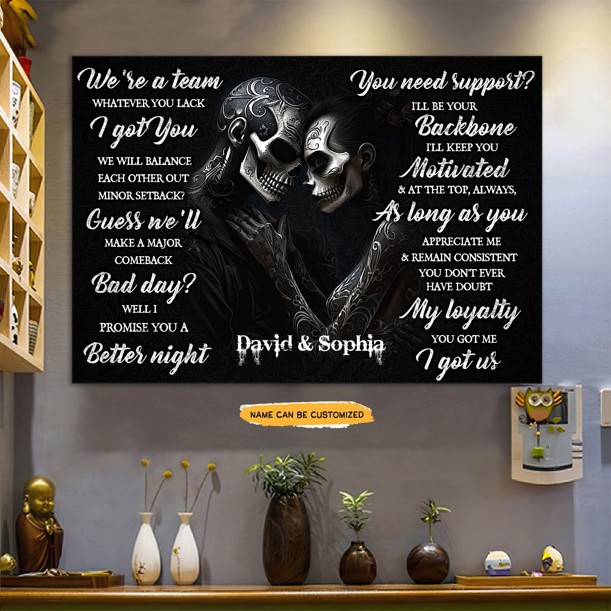 We're A Team - Custom Personalized Names Gothic Skull And Roses Canvas