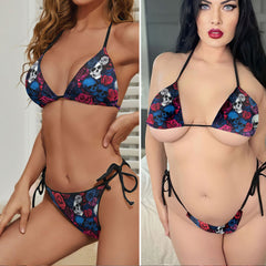 Dark Romance Floral Skull Micro Triangle Bikini Swimsuit