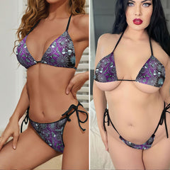 Deep Purple Skull Forest Micro Triangle Bikini Swimsuit