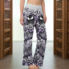 Violet Curse Gothic Skull Women's High-waisted Wide Leg Pants