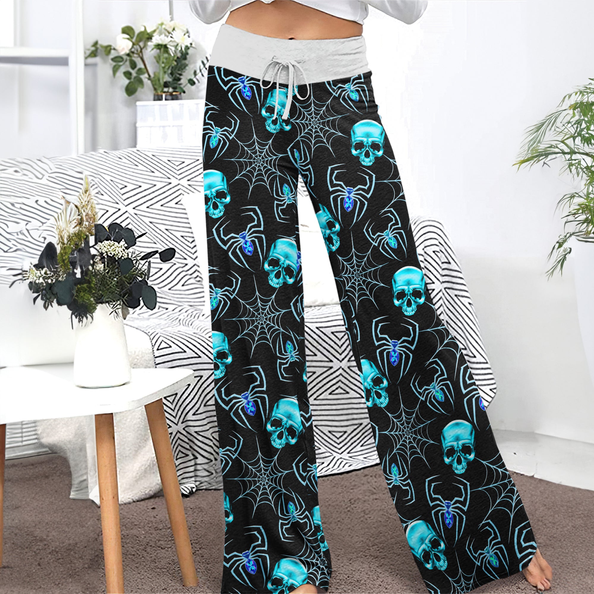 Blue Skull Spider Women's High-waisted Wide Leg Pants | Wonder Skull