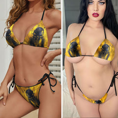 Abstract Grunge Skull Micro Triangle Bikini Swimsuit