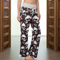 Fiery Skull Pink Eyes Women's High-waisted Wide Leg Pants
