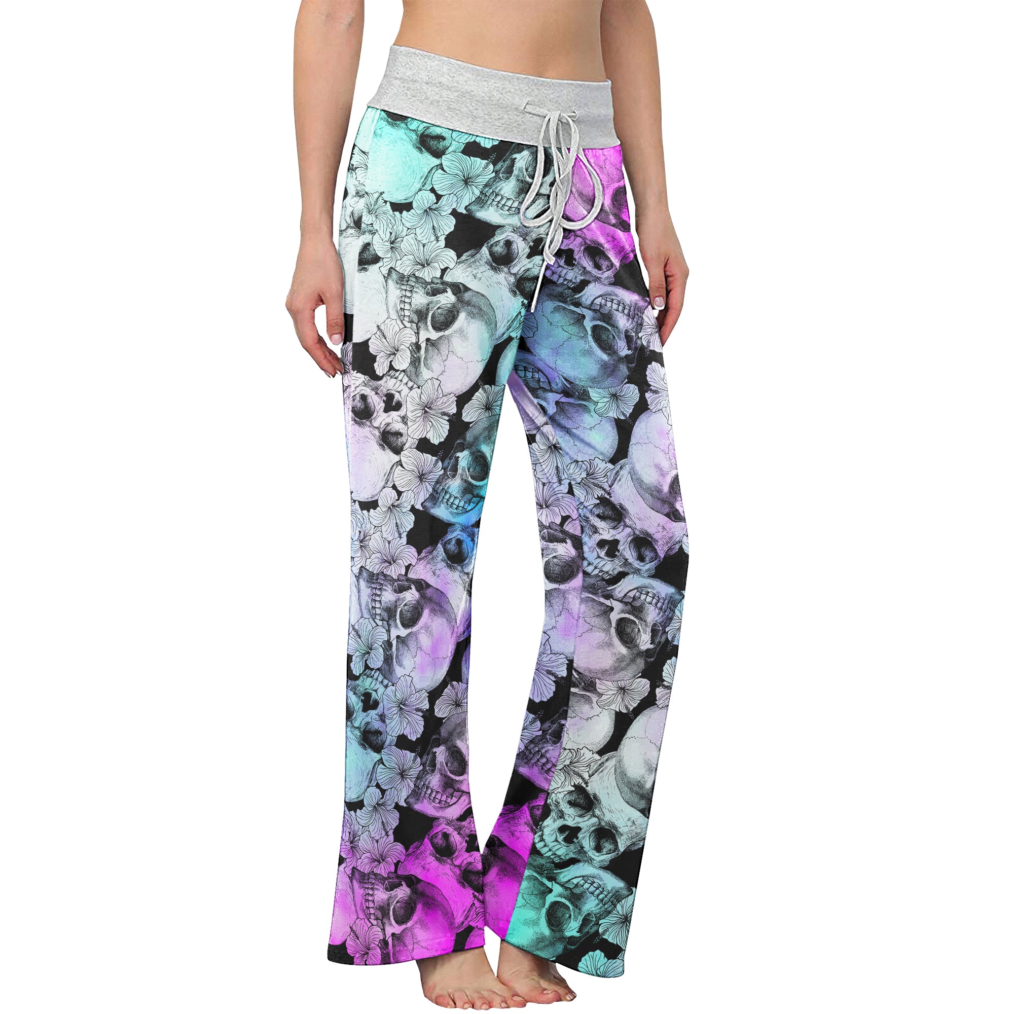 Blue Violet Gradient Skull Women's High-waisted Wide Leg Pants | Wonder Skull