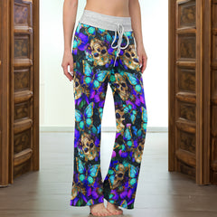 Abstract Skull Butterfly Women's High-waisted Wide Leg Pants