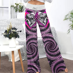 Pink Heart Skull Couple Women's High-waisted Wide Leg Pants | Wonder Skull