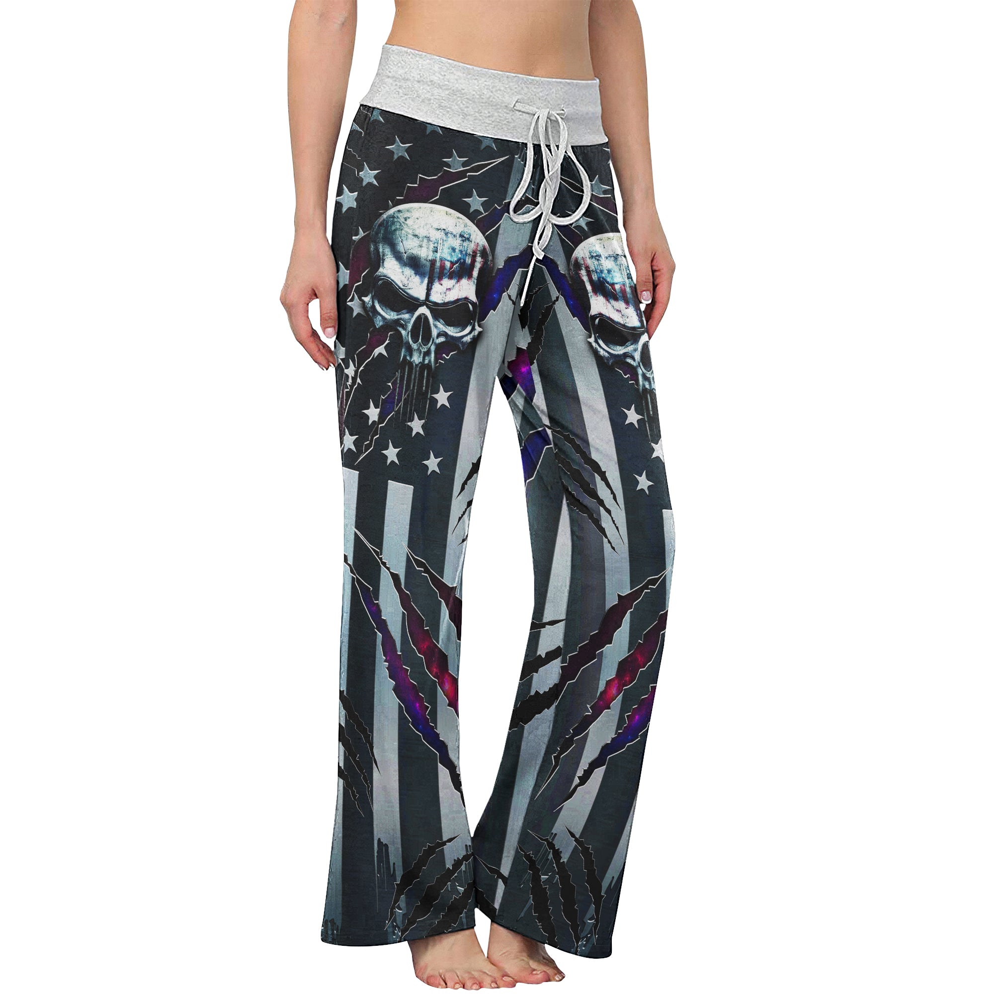 Metal Scary Skull Art Women's High-waisted Wide Leg Pants | Wonder Skull