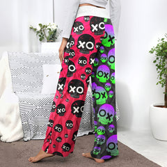 Comic Electric Skull Pattern Women's High-waisted Wide Leg Pants