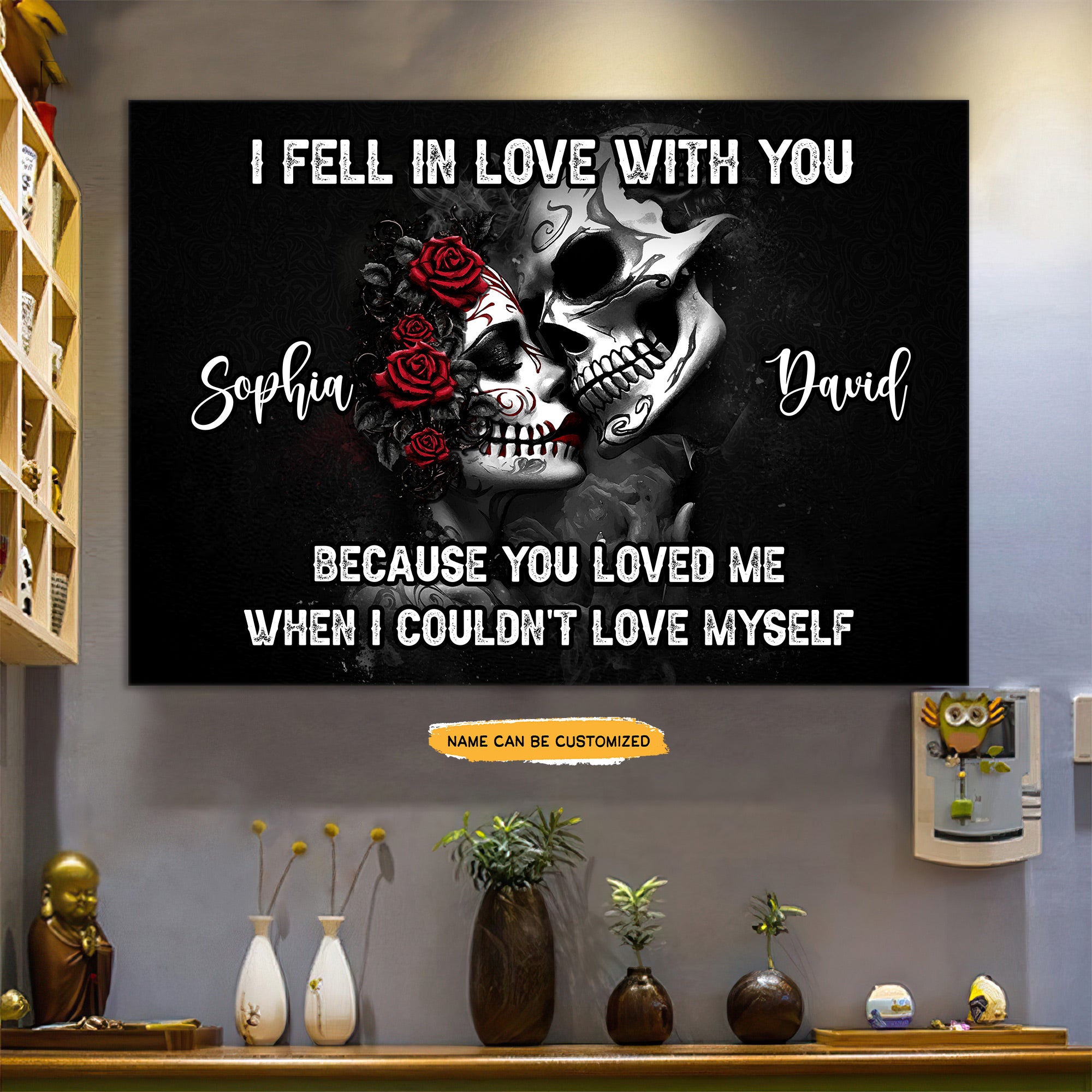 In Love With - Custom Personalized Names Gothic Skull And Roses Canvas