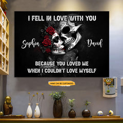 In Love With - Custom Personalized Names Gothic Skull And Roses Canvas