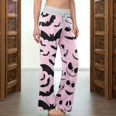 Blush & Bats Pattern Women's High-waisted Wide Leg Pants