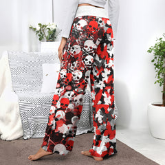Crimson Chaos Skull Butterfly Women's High-waisted Wide Leg Pants