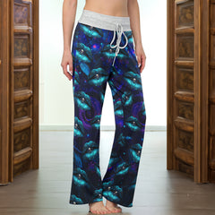 Cyan Skull Lip Rose Women's High-waisted Wide Leg Pants