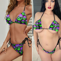 Graffiti Neon Skull Micro Triangle Bikini Swimsuit