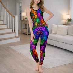 Neon Graffiti Skull Pattern Tanktop and Leggings