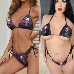 Royal Purple Rose Macabre Micro Triangle Bikini Swimsuit