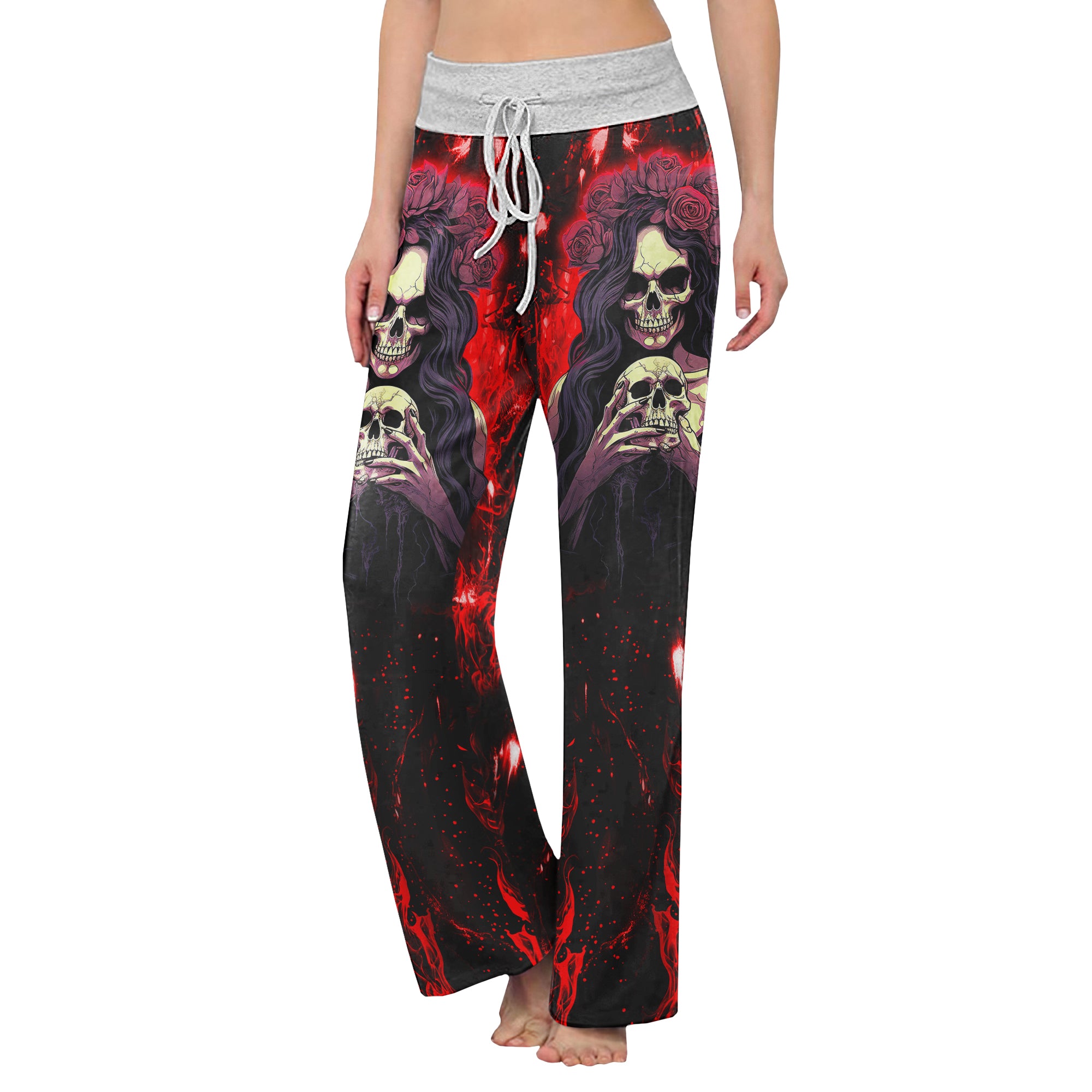 Red Fire Skull Art Women's High-waisted Wide Leg Pants | Wonder Skull