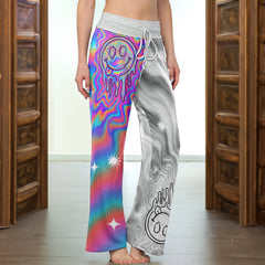 Holographic Melt Face Women's High-waisted Wide Leg Pants