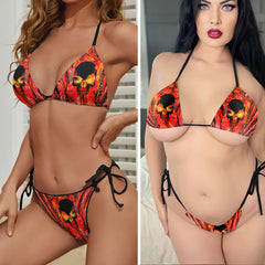 Flaming Skull Abstract Micro Triangle Bikini Swimsuit