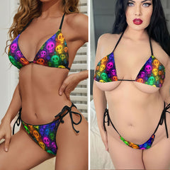 Multicolor Graffiti Skull Micro Triangle Bikini Swimsuit