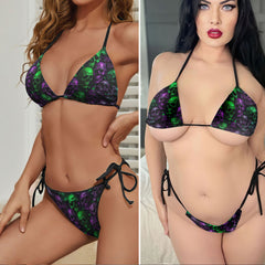 Acid Green Purple Skull Micro Triangle Bikini Swimsuit