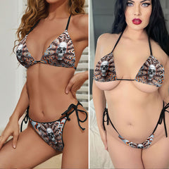 Metallic Vortex Skull Micro Triangle Bikini Swimsuit