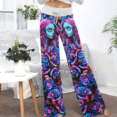 Nightmare Rose Art Women's High-waisted Wide Leg Pants | Wonder Skull