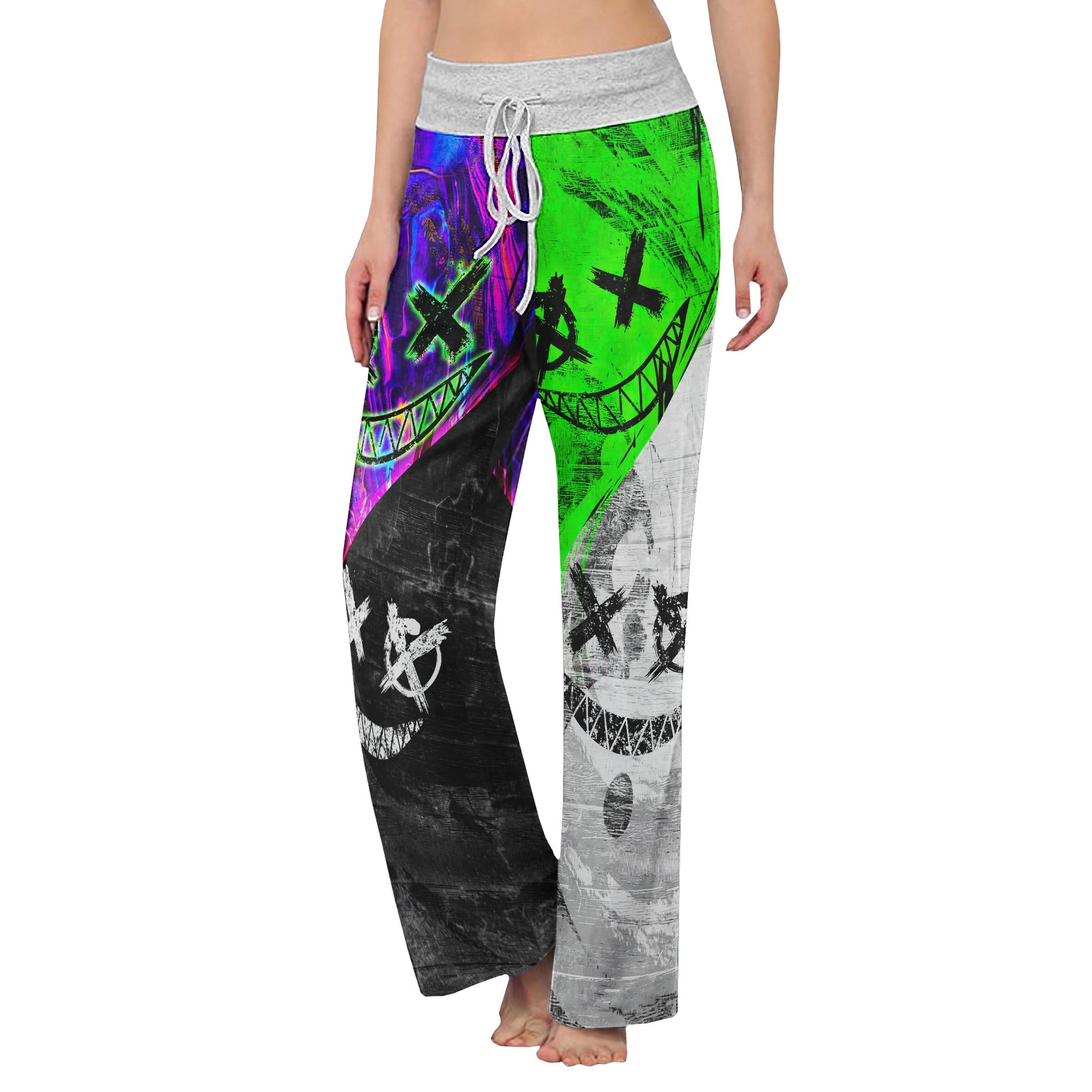 Two Block Color Emo Women's High-waisted Wide Leg Pants | Wonder Skull