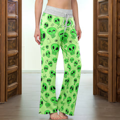 Lime Doodle Skull Dance Women's High-waisted Wide Leg Pants