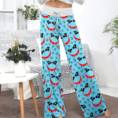 Blue Smile Horror Women's High-waisted Wide Leg Pants | Wonder Skull