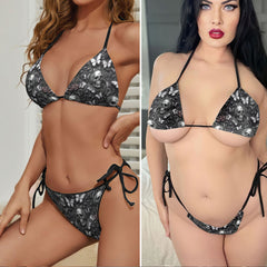 Metallic Skull Butterfly Relief Micro Triangle Bikini Swimsuit